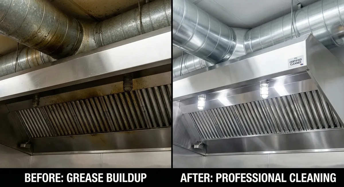 Before and after Fort Worth exhaust hood cleaning results for a restaurant kitchen